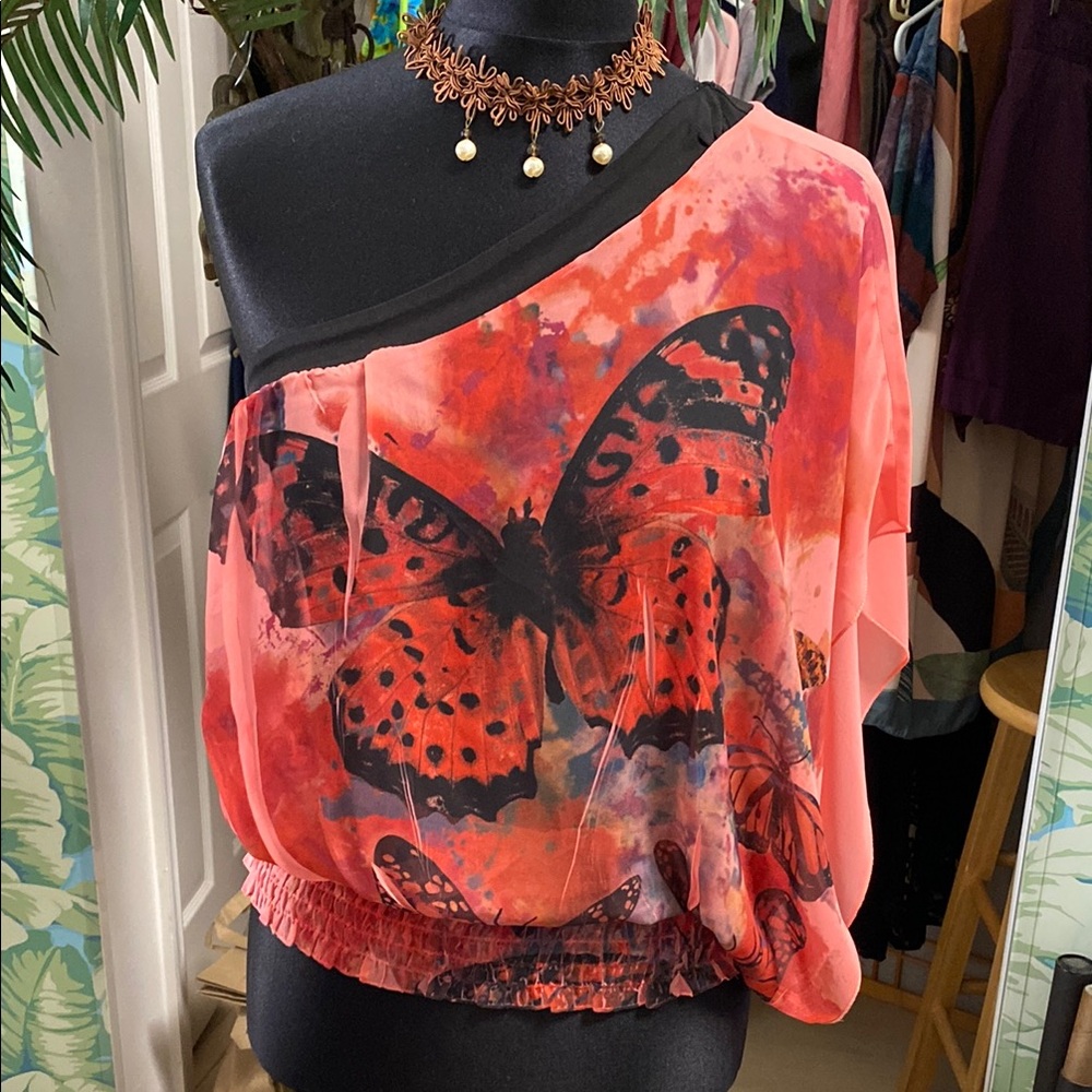 L8ter Vibrant Butterfly Print Top